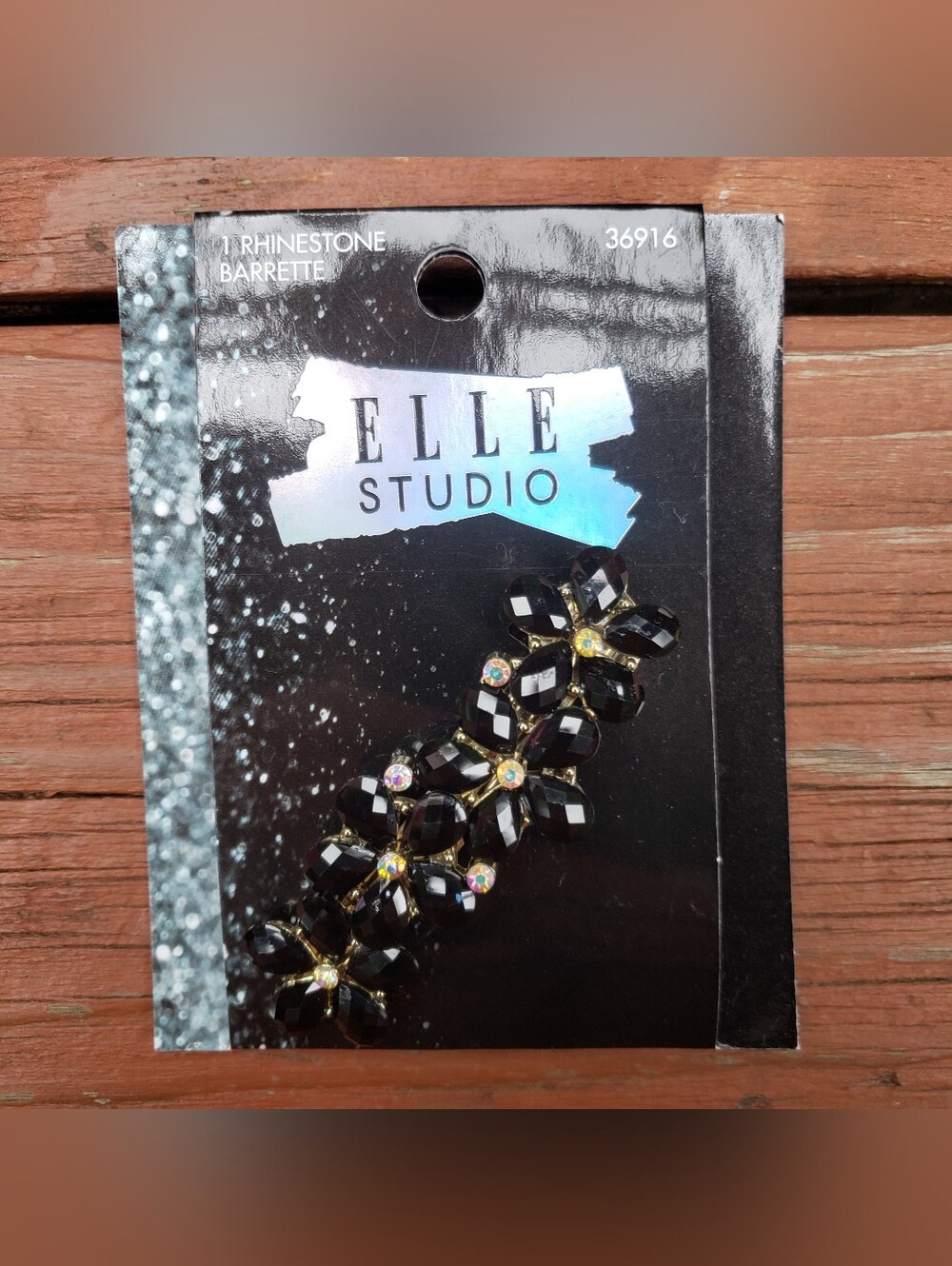 Elle Studios Hair Barrette - Black & Silver Rhinestones- Floral Design - 3" LONG